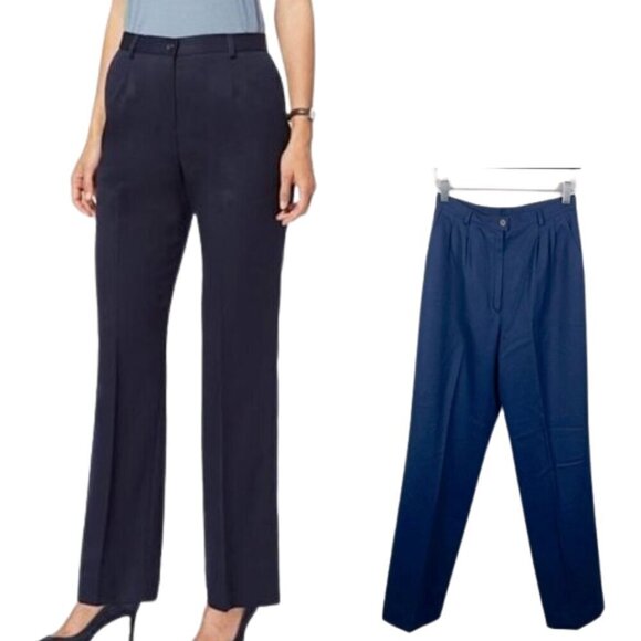 Pendleton Seasonless Wool Slacks Blue Pleated Straight Leg High Rise Pants 10 - Picture 12 of 12